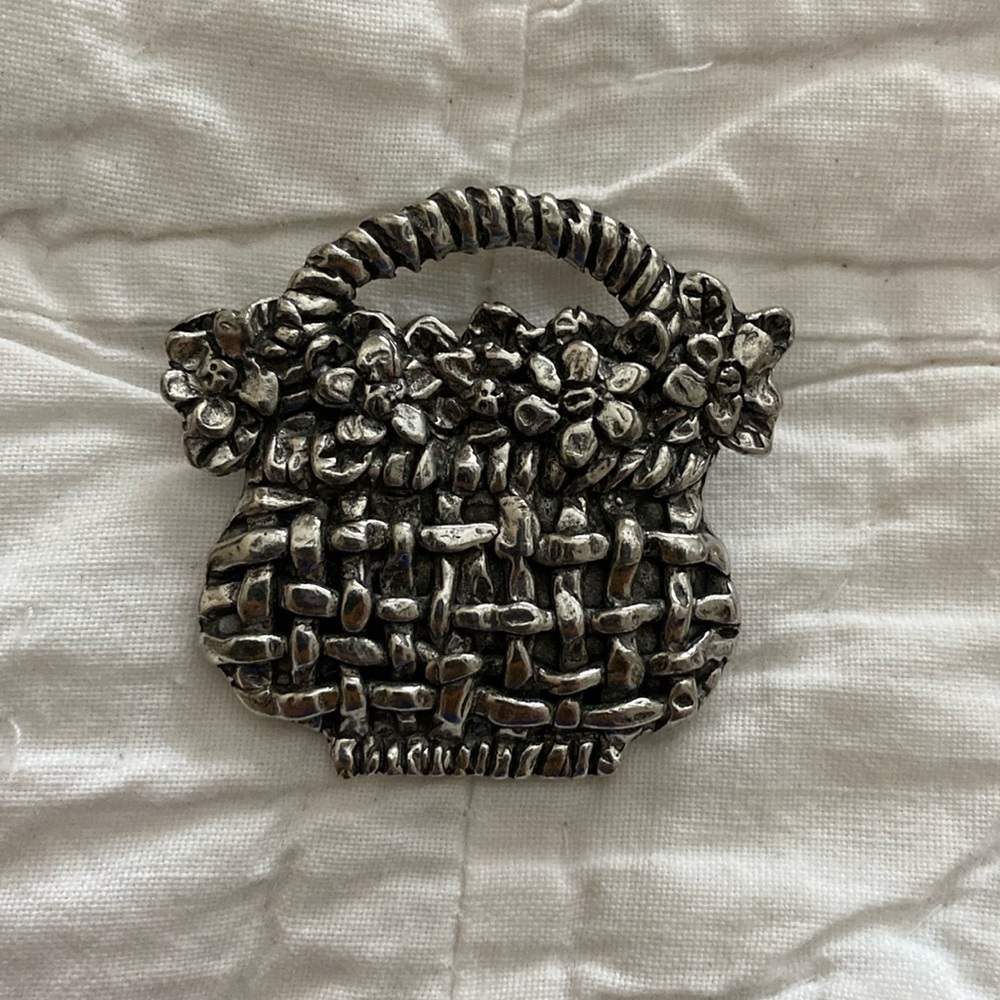 Sheridan Vintage Pewter Flower Basket Pin